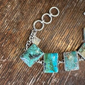 Turquoise Stone Link Bracelet - Silver
